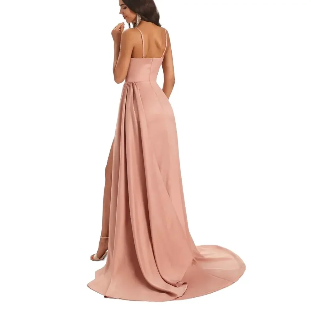 NWT Chicsew Sexy Soft Satin Side Slit Spaghetti‎ Straps Maxi Bridesmaid Dress 14